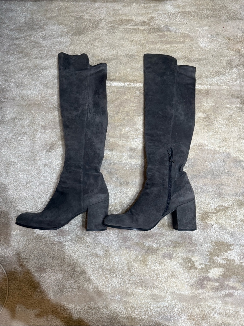 Stuart Weitzman Gray Suede Knee High Block Heel Boots Size 11